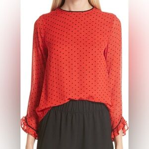 🔥GANNI Mullin georgette blouse in red with black polka dots size 40/Large